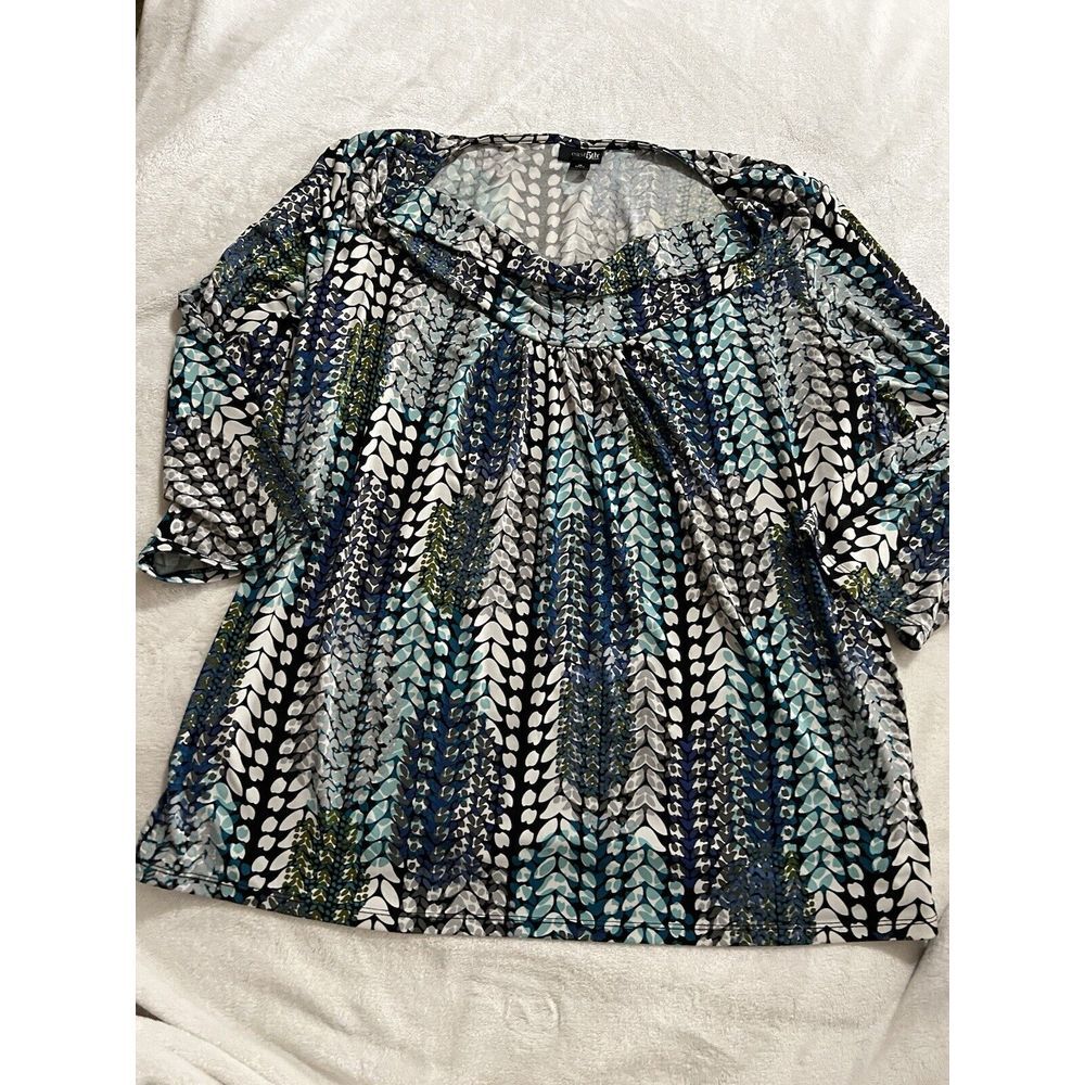 East5th Plus Size‎ 2X Multicolor Polyester Scoop Neck Short Sleeve Casual Blouse